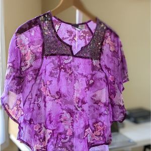 Girls Purple Floral Print Poncho 